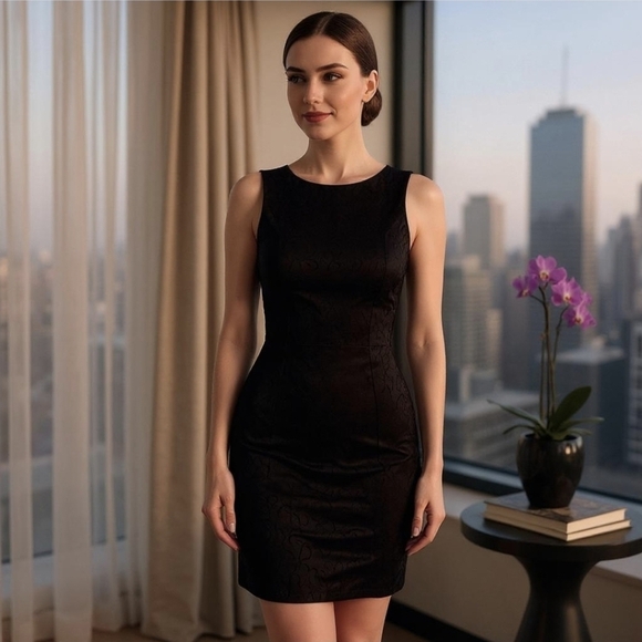 H&M ✦ Black Animal Print Dress 2 ✦ Cutout Back Lined Structured Sleek Stretch 2 - Picture 1 of 16